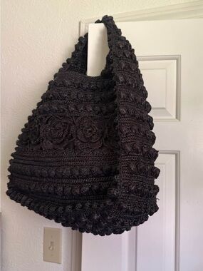 BTB Los Angeles Large Black Raffia shoulder Bag.